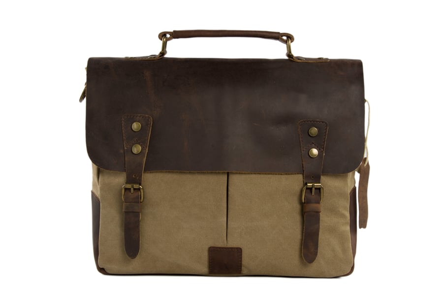 Image of 14'' Canvas Leather Bag Briefcase Messenger Bag Shoulder Bag Laptop Bag 1807