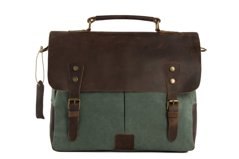 Image of Canvas Leather Bag Briefcase Messenger Bag Shoulder Bag Laptop Bag 1807