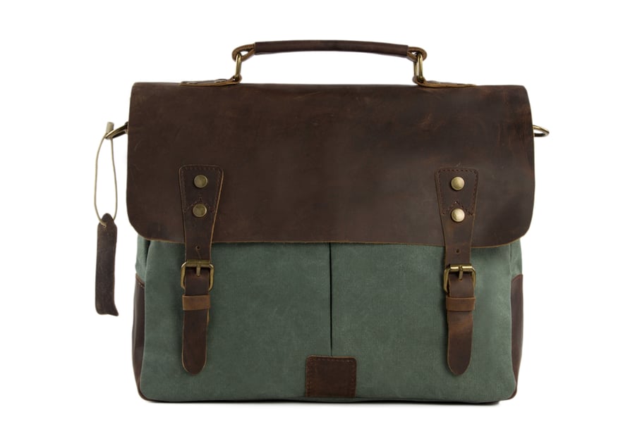 Image of Canvas Leather Bag Briefcase Messenger Bag Shoulder Bag Laptop Bag 1807