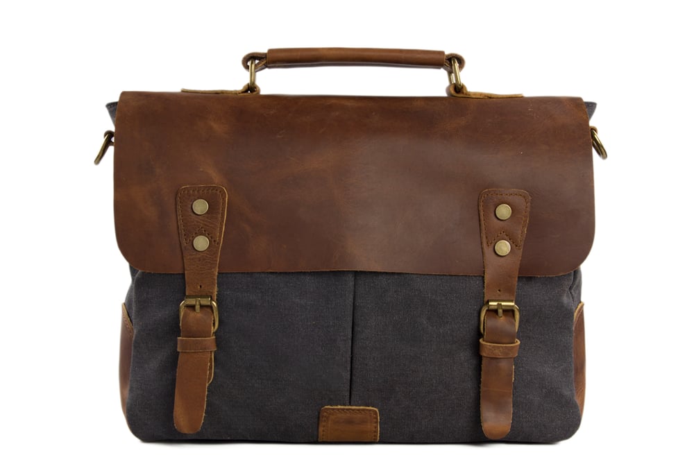Image of Handmade Canvas Leather Bag Briefcase Messenger Bag Shoulder Bag Laptop Bag 1807