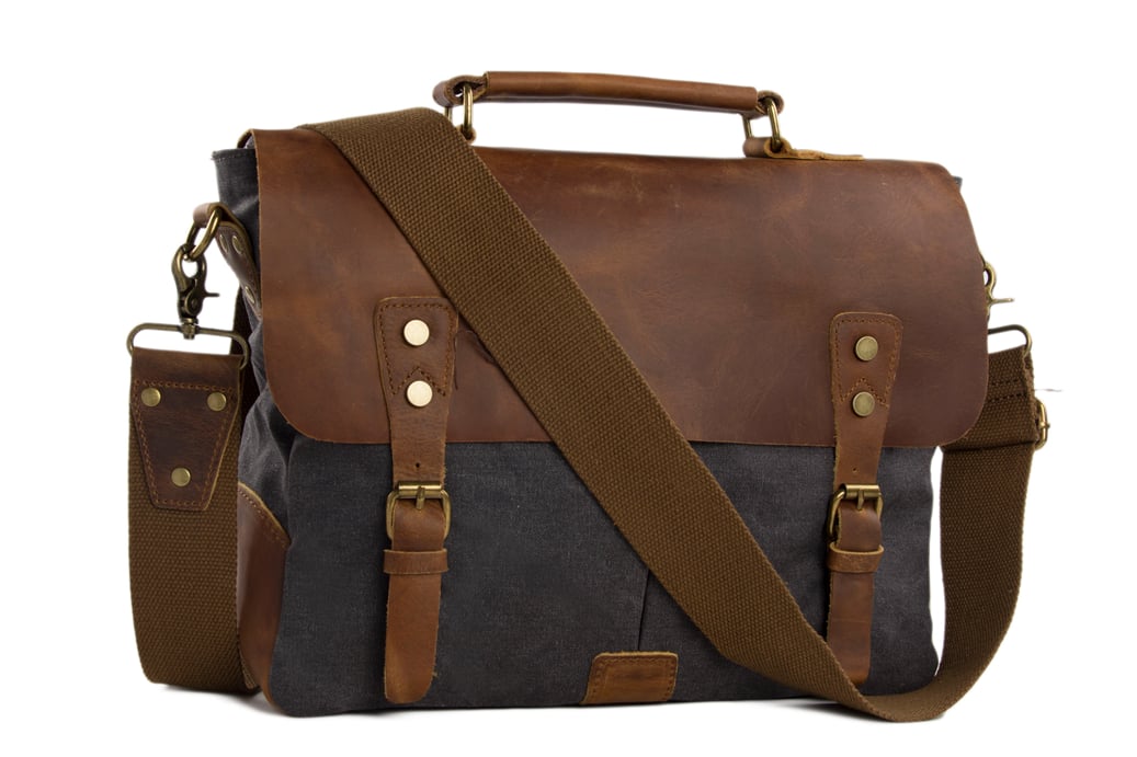Handmade Canvas Leather Bag Briefcase Messenger Bag Shoulder Bag Laptop ...