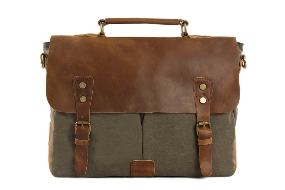Image of Handmade Canvas Leather Briefcase Messenger Bag Shoulder Bag Laptop Bag 1807