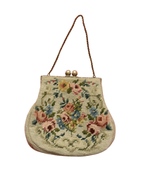 Image 1 of MADE IN DETROIT small 1950s le jardin needlepoint purse in cream 