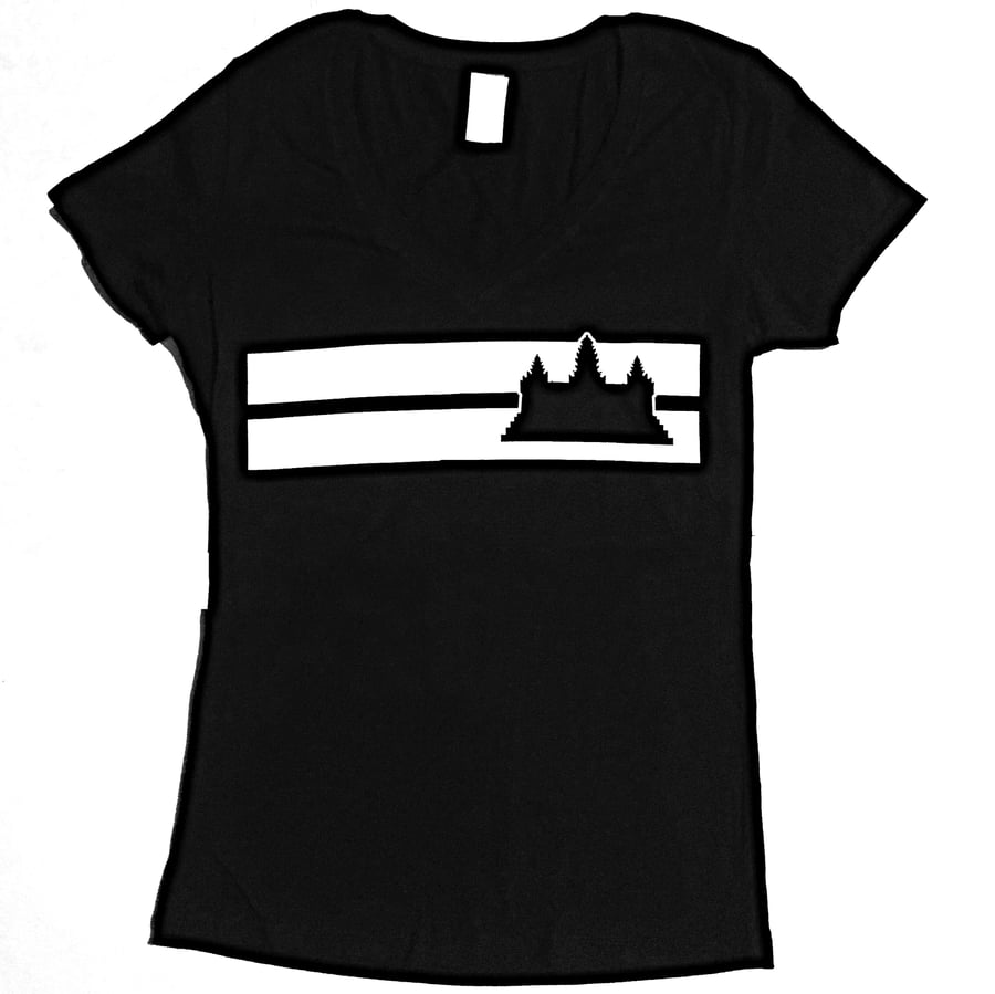 Image of Black Ladies Angkor Wat Double Striped V Neck 