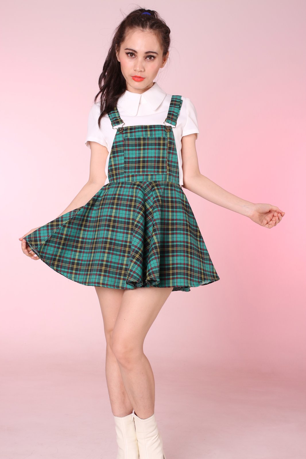 green tartan pinafore