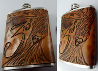 Image 2 of Custom hand tooled leather covered flask. Your image/design or idea.