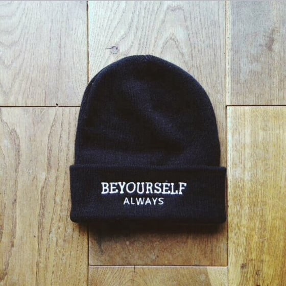 Image of 1 OAK 'BEYOURSELF ALWAYS' Beanie Hat in Black