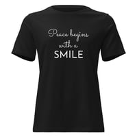 Image 4 of Women's Relaxed T-Shirt, Peace Begins With A Smile Tee