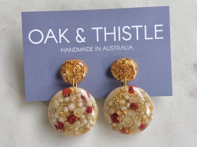 Droplet Earrings - Rice Flower, Peppercorn & Gold