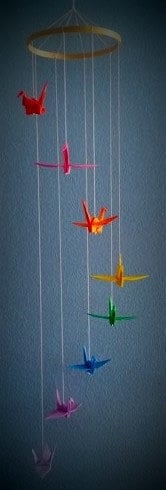 Image of Rainbow Origami Crane Spiral Mobile