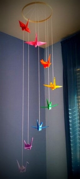 Image of Rainbow Origami Crane Spiral Mobile