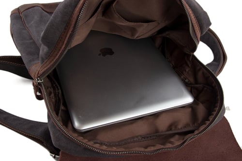 Image of 14'' Canvas Leather Backpack Rucksack School Backpack Casual Backpack 12032