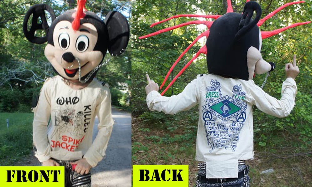 Image of Front & Back Who Killed Spikey Jacket? size Small bondage shirt 1 OF A KIND