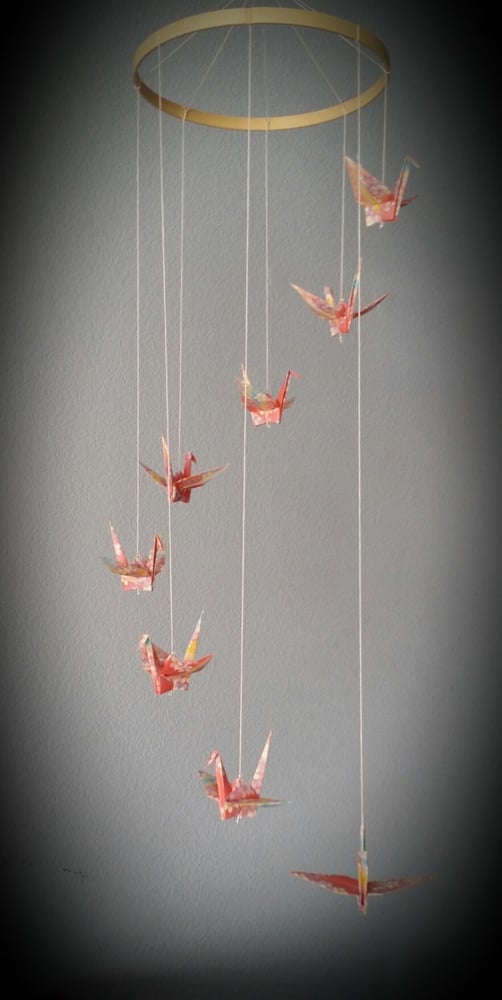 Image of Floral Chiyo Origami Crane Spiral Mobile