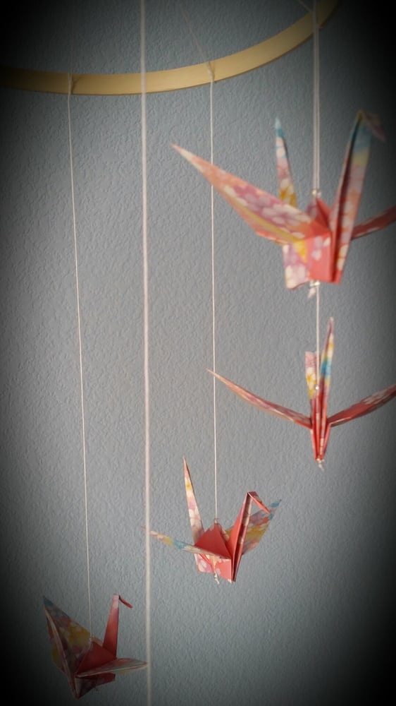 Image of Floral Chiyo Origami Crane Spiral Mobile