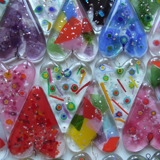 Image of Millefiore Hearts- Pink, Blue, Colour Canes, Green