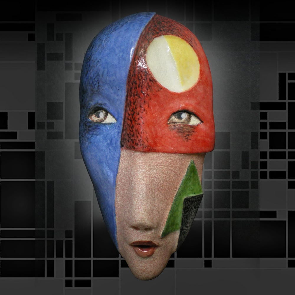 Image of A Modern Woman - Porcelain Mask Sculpture, Ceramic Face Pendant, Original Mask Art
