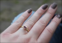 Image 3 of 18k yellow gold ruby engagement ring with engraved rose band