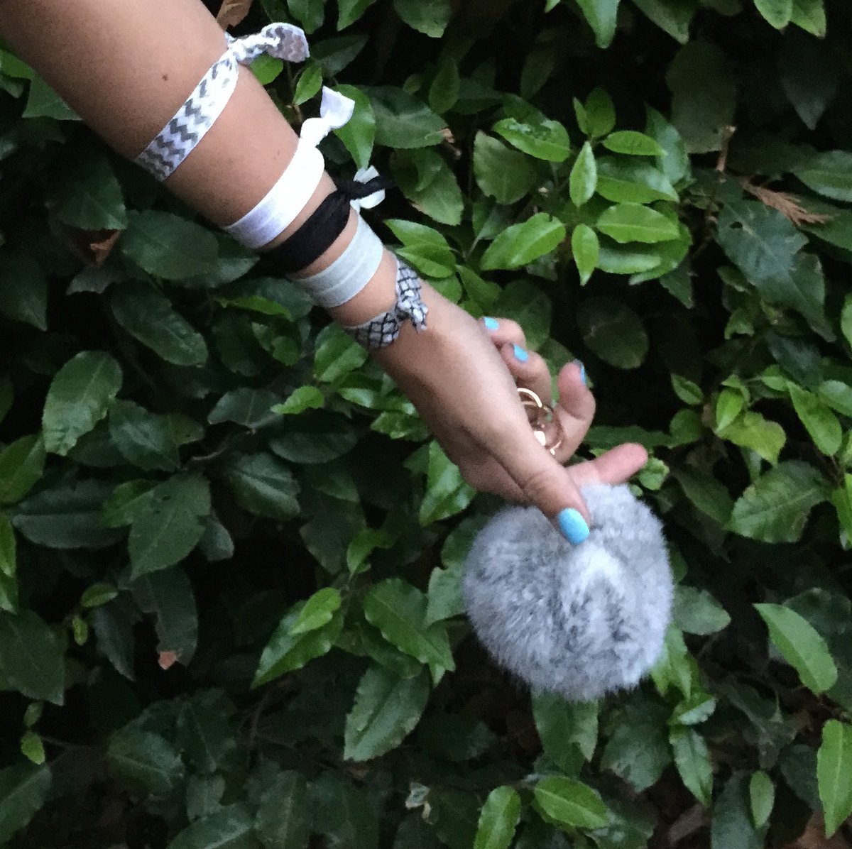 Grey Extra Large Pom Fur Key Chain Hair Tie Combo Pack Shop