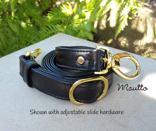 Image of Black Leather Strap 1" (inch) Wide - Low Pebble Black Leather - Your Choice of Length & Hardware #2