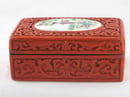 Image of VINTAGE CHINESE CINNABAR BOX WITH HAND-PAINTED PLAQUE