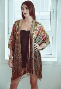 Image 2 of Embellished Peacock Kimono - Olive Green 50% OFF LAST IN STOCK