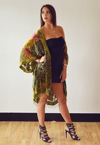 Image 3 of Embellished Peacock Kimono - Olive Green 50% OFF LAST IN STOCK