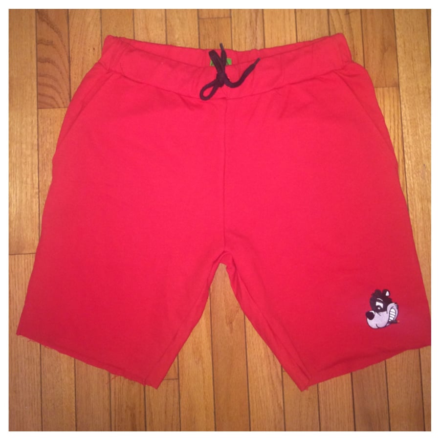 Image of Loudlife Louie embroidery cutoff Sweatshorts (Red)