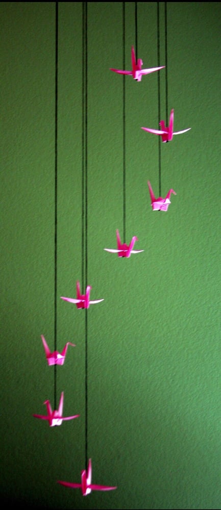 Image of Hot Pink Origami Crane Spiral Mobile