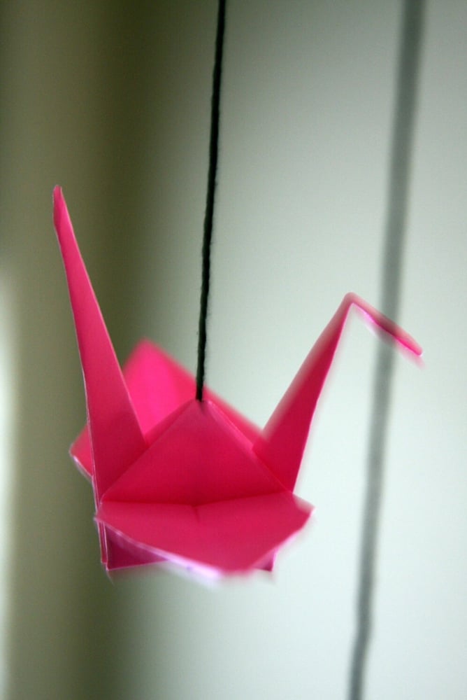 Image of Hot Pink Origami Crane Spiral Mobile