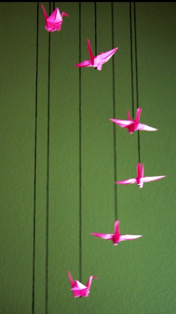 Image of Hot Pink Origami Crane Spiral Mobile