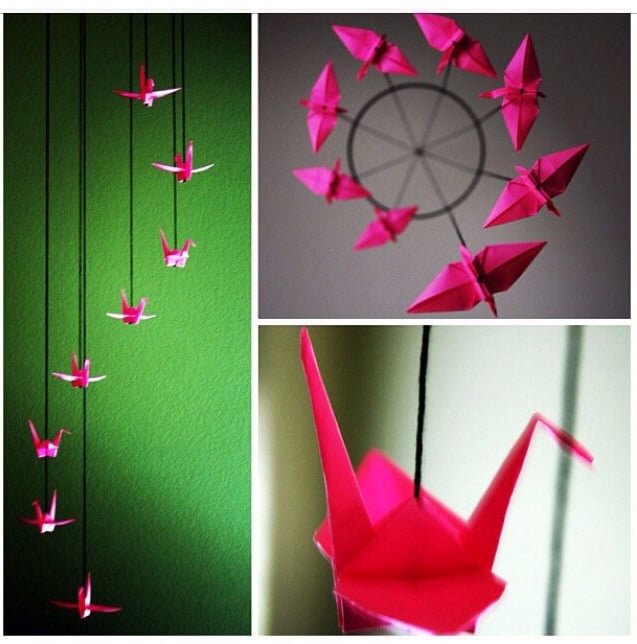 Image of Hot Pink Origami Crane Spiral Mobile