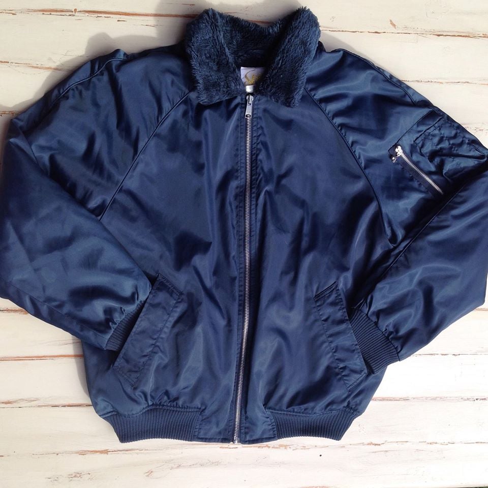 blue bomber jacket with hood