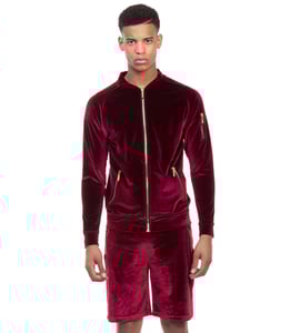 Image of Velour Bomber Jacket - Deep Red