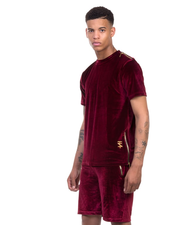 Velour T Shirt Deep Red