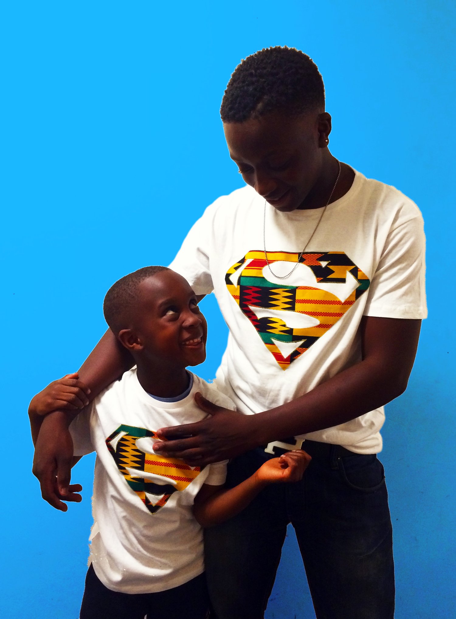 Image of Afro Superman Men's Tee shirt with Kente hand crafted applique