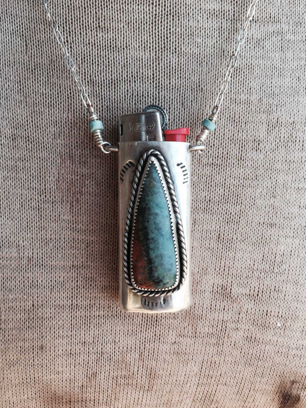 Image of SONORA SUNRISE & SILVER MINI BIC LIGHTER SLEEVE NECKLACE
