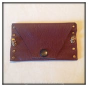 Image of Leather Card Holder - Brown - 'Skull & Studs'