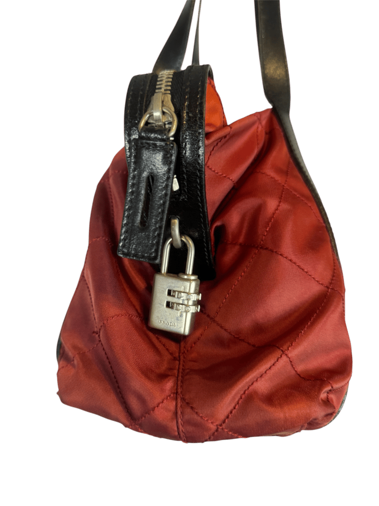 Image of Prada Vintage Maroon Quilted Tessuto Shoulder Bag 