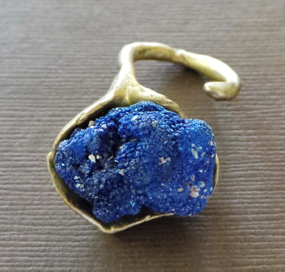 Image of Raw Azurite Nodule Bronze Ring