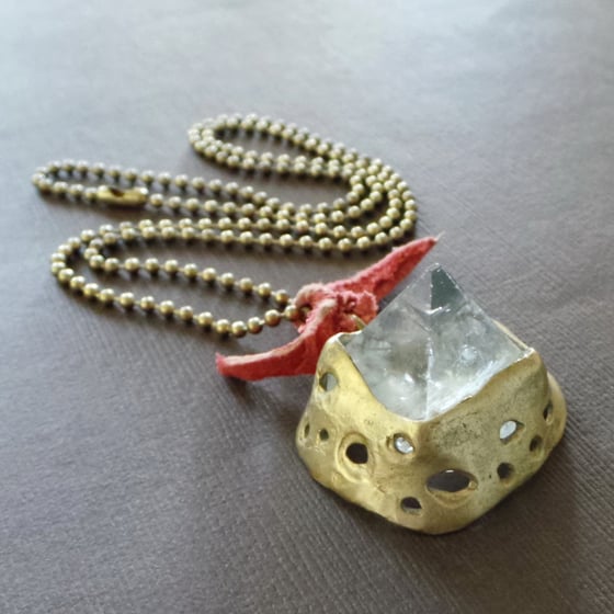 Image of Crystal Quartz Pyramid Bronze Necklace 