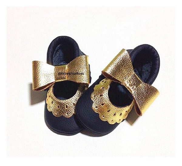 Image of Mary Janes w/ gold floral trimming