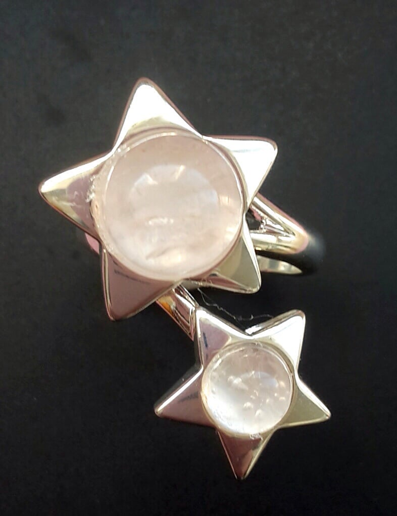 Image of Fab Pink Quartz Double Star Ring