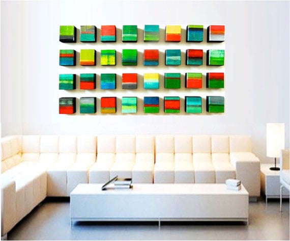 Image of 'REVERIE NO2' | Original Painted Wood Wall Sculpture | Abstract Wall Art Blocks 