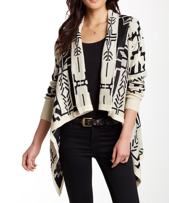 Image of Black & White Geometric Cowl Neck Cardigan