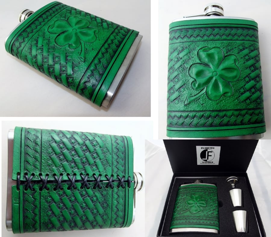 Image of Custom hand tooled leather covered flask. Your image/design or idea.