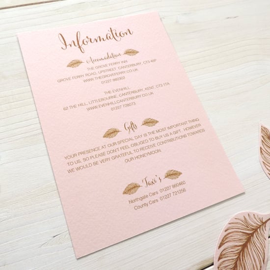 Image of Tickled Pink Bespoke Wedding Information Card