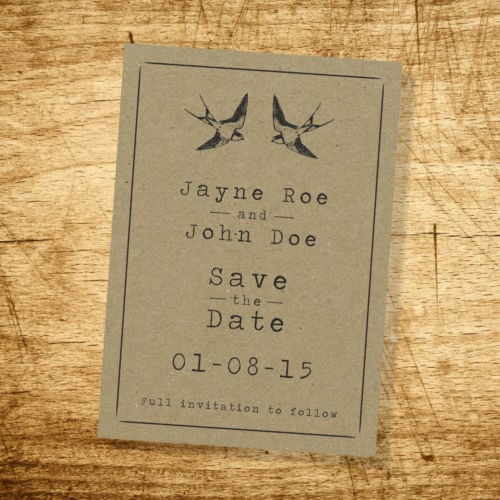 Image of x60 A7 Personalised Save the Date Wedding Cards - Swallow Design