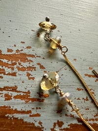 Image 7 of 14k yellow gold threader earrings with opals and citrine