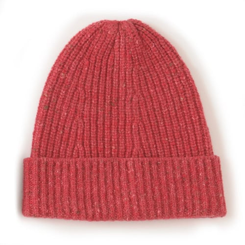Image of Soft Tweed Cashmere Mix Rib Hat in Raspberry Red